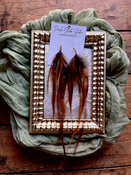 Earthy Long Feather Earrings – Handmade Boho Jewelry on Gold Wire
