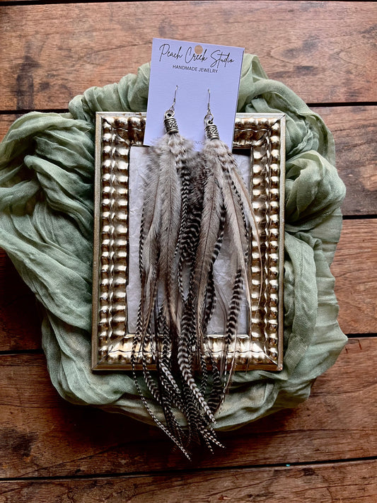 Extra Long Feather Earrings – 12–14” Handmade Boho Statement Jewelry