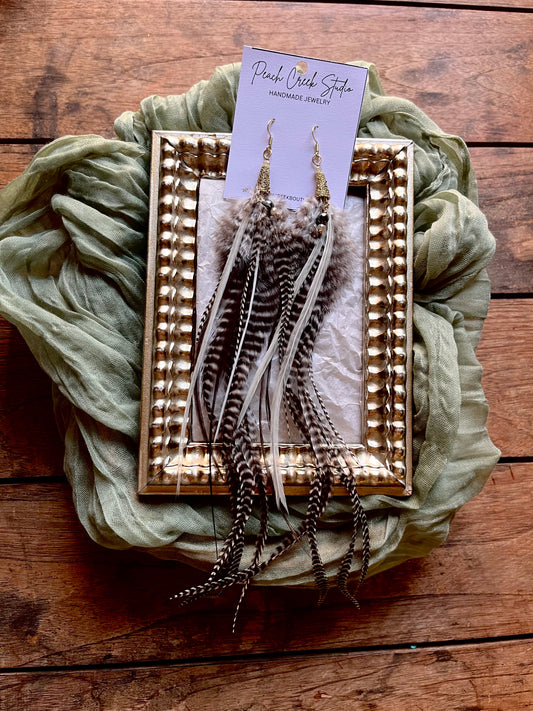 Natural Feather Earrings – 12” Long Handmade Boho Statement Jewelry