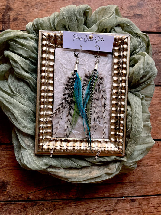 Multicolored Feather Earrings – 7.5” Handmade Boho Jewelry