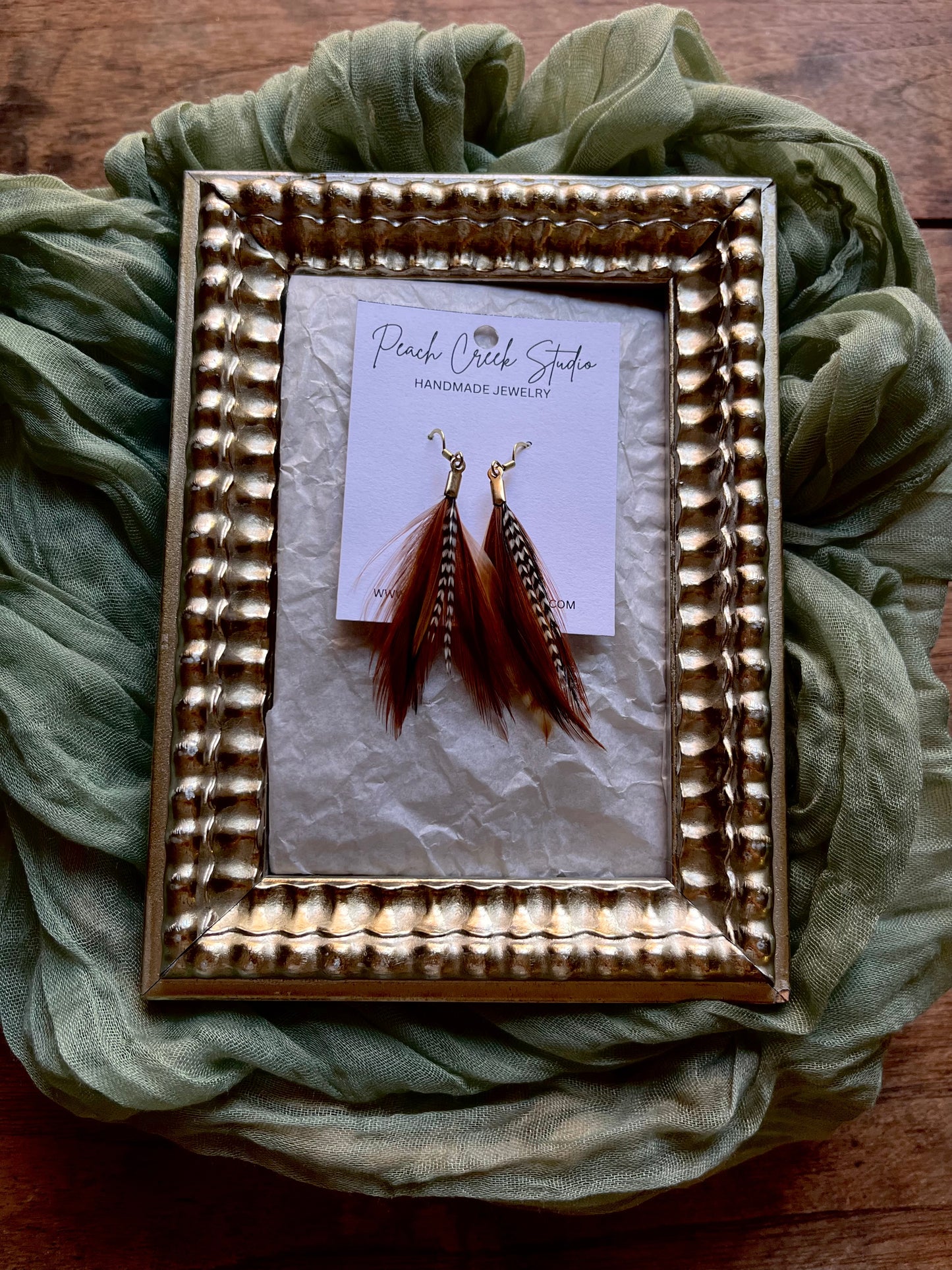 3-5” Earthy Feather Drop Earrings Gold Wire