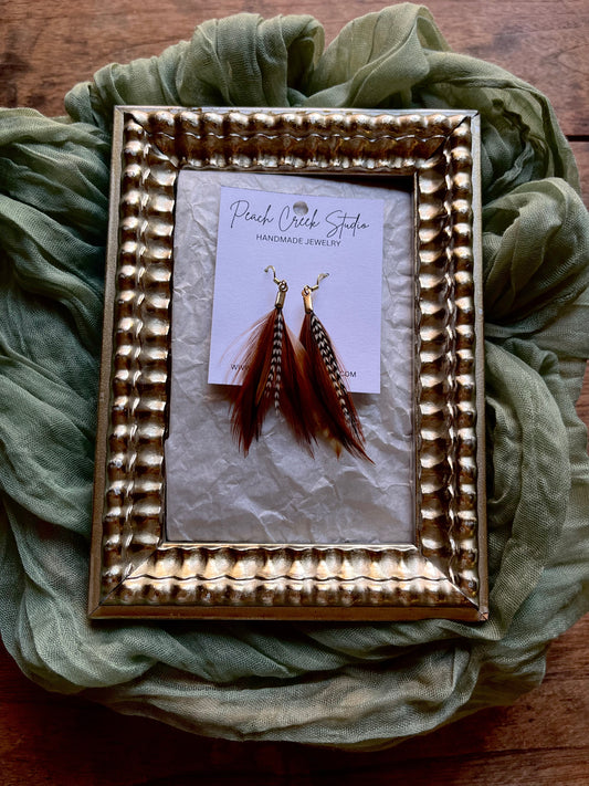 3-5” Earthy Feather Drop Earrings Gold Wire